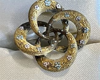 Antique Gold Tone And Enamel Art Nouveau Love Knot Pin Pendant 