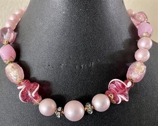 Vintage Murano Pink Art Glass Bead Choker Necklace