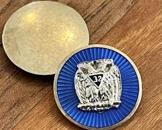 Antique Masonic 32' Degree Blue Guilloche Enamel 10K Gold Cuff Link 3.2 Grams 