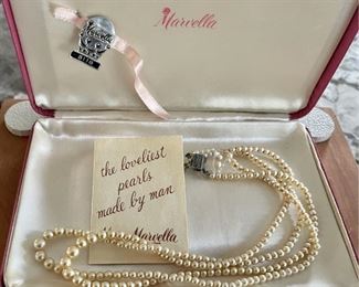 Marvella Sterling Clasp Simulated Pearls Double Strand In Original Box  (As Is) 