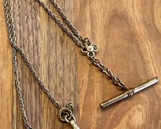 Antique Gold Tone Watch Fob With Chatelaine