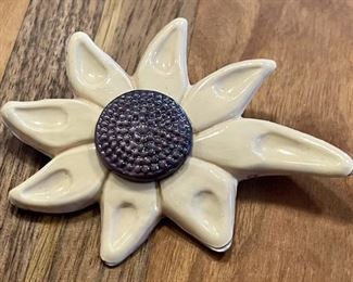 Antique Two Tone Celluloid Flower Pin Pendant 