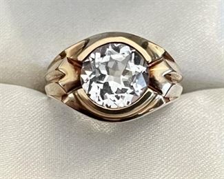 Antique 10K Gold Ring With Clear Goshenite Stone Size 9.25 Weighs 8.2 Grams 