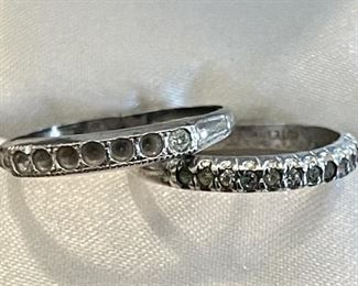 (2) Antique Sterling Silver Rings With Rhinestones Size 7 & Size 9 Weighs 3.3 Grams 