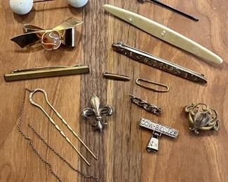 Antique Assorted Rolled Gold, Gold & Silver Tone Bar Pins, Pins, Two Prong Hair Pin, Lingerie Pins, Celluloid 