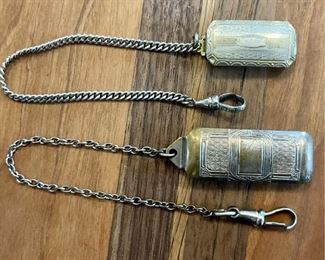 (2) Antique  Watch Fob Chain Belt Clips One Super Plate And One HH Co. Etched Designs 