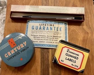 Vintage Autopoint Pencil In Original Box W Lifetime Guarantee, Dennison's Gummed Labels Box & Century Tin 