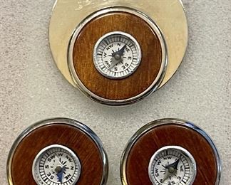 Vintage MCM Faux Wood Compass Pendant And Matching Clip On Earrings 