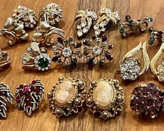 (10) Pair Antique & Vintage Screw Back & Clip On Earrings, Bugbee & Niles, Florenza Shell Cameo's, Coro,  