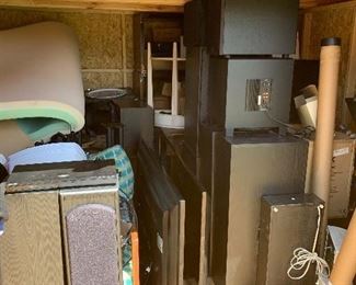Whole storage unit of high end audio gear, surround speakers, Samsung big screen TVs, and collectibles!