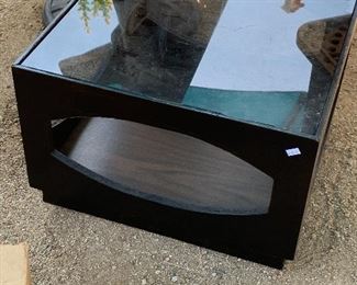 Vintage square coffee or side table with glass top