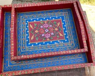 Talavera hand painted wooden trays