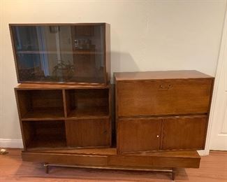 American of Martinsville Mid Century Modern modular bar with cube storage and glass cabinet