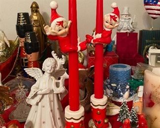 Vintage candlesticks and elves