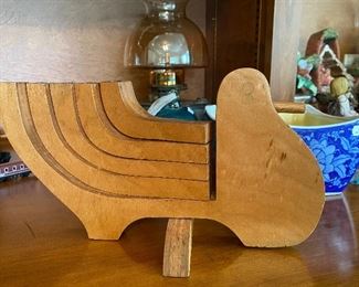 70s wood bird candleholder 