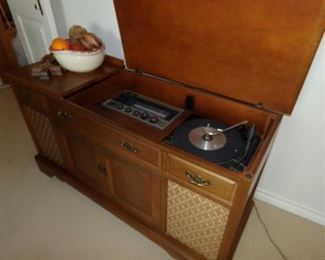 Stereo Record Player with Wood Cabinet