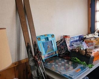 Vintage Ski's and poles. Many 1970's games.