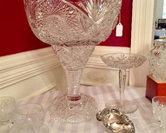 Champagne punch bowl - unusual Pairpoint ladle with cutglass handle - loads of punch cups