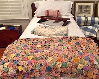 One of a pair of French twin beds - great early 20th C. coverlet all done by hand