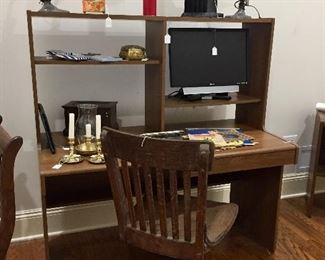 Computer desk - antique iron-based rotating chair - lots of stuff!