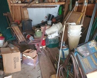 Sled, misc items in garage