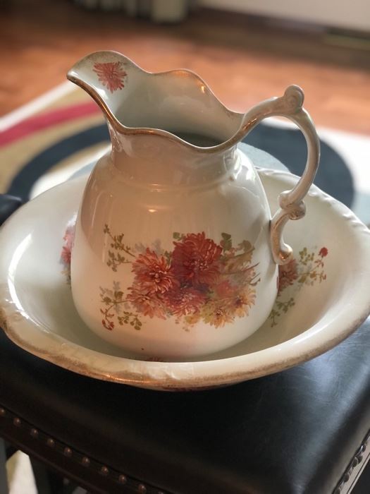 Beautiful antique pitcher and bowl