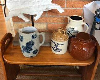Cute Wood Stand, Vintage jug and pitchers