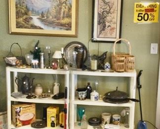 Baskets, kitchen ware, decorative items