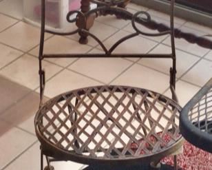 Pair of iron folding chairs, distressed 