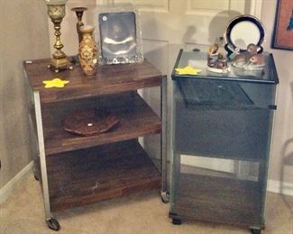 Mid century rolling cart, stereo cabinet with glass door
