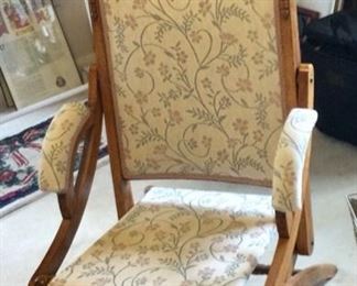 Elegant Victorian folding chair, new upholstery 