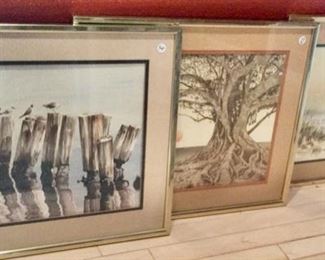 Three framed prints