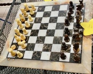 Carrera marble chess set, has fossils embedded in marble