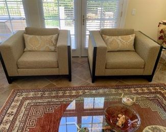 Pair of Chairs are Imported from Italy with a matching sofa / 3 pieces in great condition  - Roma Fabric 