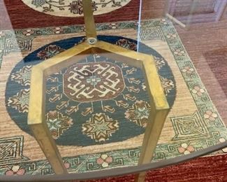 round glass coffee table with brass frame 