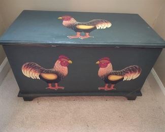 Rooster painted hinged chest 