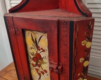 Charming red painted corner cupboard