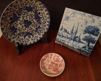 5.5" Delft tile; antique Japanese porcelain pcs