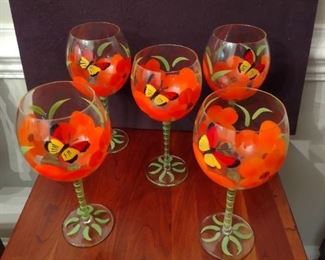 Hand painted whimsical wine glasses