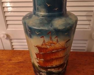Tall hand painted nautical vase