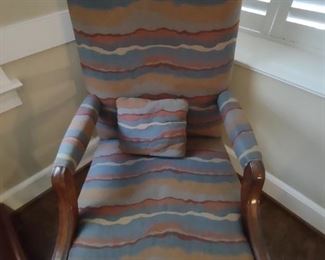 High back wooden/upholstered arm chair
