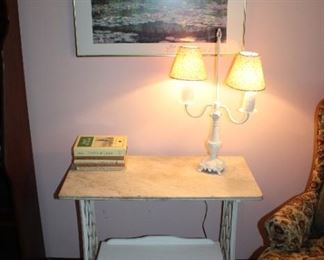 ACCENT TABLE, SMALL CHEST, LAMP
