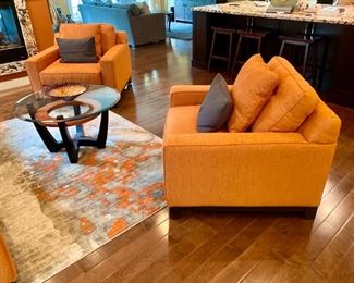 Accent chairs and pillows , rug table etc
