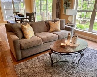 Sofa / Couch and Bernhardt hammered copper top coffee table and end table
