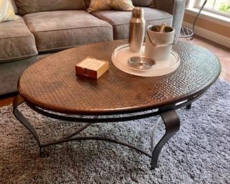 Bernhardt hammered copper top coffee table and end table