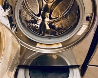 Front loading washer and dryer with sidekick pedestal washer 