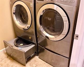Front loading washer and dryer with sidekick pedestal washer 