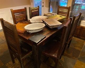Distressed Draw leaf dining table with 6 distressed shutter chairs