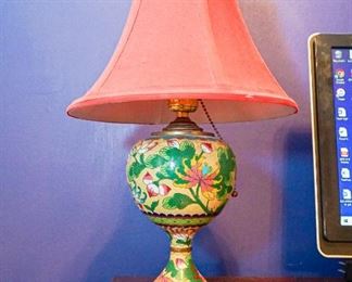 Asian inspired pair of lamps with silk shades