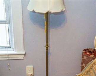 marble and brass standing lamp with silk shade